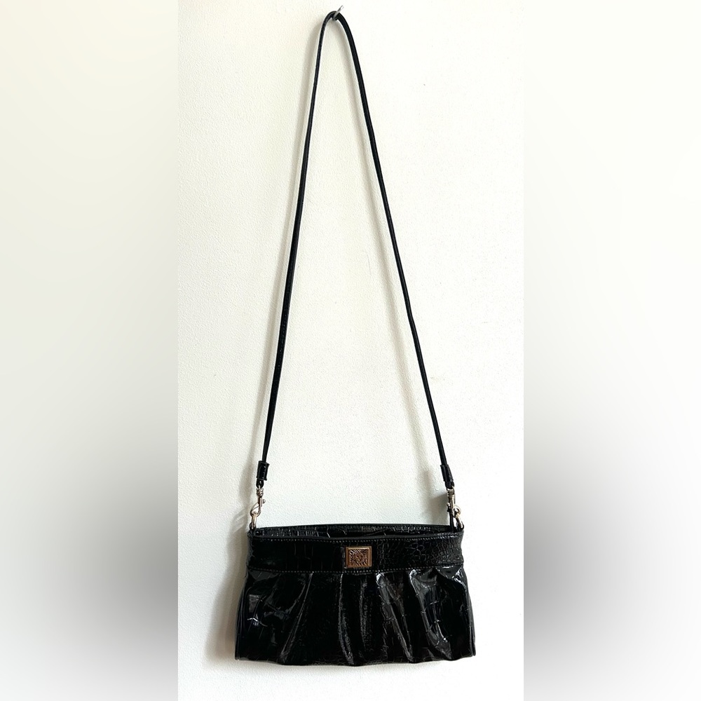 Anne Klein Faux Crocodile Black Purse with Removable Strap